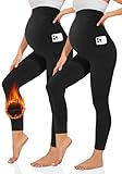 TNNZEET Umstandsleggings Damen Blickdicht Schwangerschaft Leggings Lang mit Taschen für Yoga(Thermo-Schwarz,M)