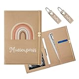 Mutterpass Schutzhülle, Deutschen Mutterpasshülle mit 2 Schlüsselanhänger, Mutterpass aus Filz mit Fächern, Zur Aufbewahrung von Ultraschallbild, Impfpass, Versichertenkarte usw(Khaki)