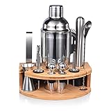 Quilamix 12-teiliges Cocktail Shaker Set mit Bambusständer, 750ml Edelstahl-Barkeeper-Set für Mixgetränke, Geschenk für Freunde, Männer, Frauen, mit Rezeptheft