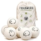 Hanamura Trocknerbälle für Wäschetrockner - 6er-Satz aus 100% neuseeländischer Schafwolle, XXL ökologische trocknerbälle daunen - Mit Aufbewahrungstasche