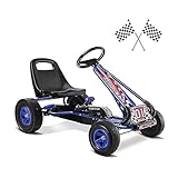 GOPLUS Gokart ab 3-8 Jahre, Kinderfahrzeug mit Verstellbarem Sitz, Tretauto aus Gummireifen, Flexible Kupplung und Bremse, Vorwärts und Rückwärts, max.30 kg, Indoor und Outdoor (Blau)