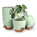 GuKKK 6 Packs Blumentopf Selbstbewässernd, 15cm Pflanzentopf mit Bewässerungssystem, Übertopf mit Untersetzer, Blumentöpfe Set Ideal für Innen und Balkongärten (Grün)