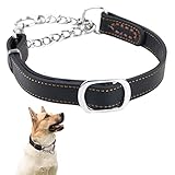 Zugstopp Halsband Hunde, Leder Martingale Training und Korrigieren Halsband, Zughalsband mit Stopp, Verstellbar Ketten-Hundehalsband für Große, mittlere und kleine Hunde (Medium (35-48 cm))