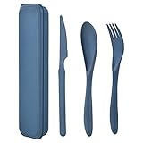 Plastik Besteck Mehrweg Set, 1 Set Reise Besteck mit Etui, Camping Besteck set, Tragbare Utensilien, für Lunchbox, Schule, Picknick, Reisen, Camping oder den täglichen Gebrauch (blau)