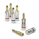 sonero® Bananenstecker 4er-Set, für alle Lautsprecherkabel mit einem Durchmesser bis max. 6mm², 4 Stück mit Farbcodierung (12x rot, 12x schwarz), 24k vergoldet