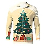 Herren Shirt mit Weihnachtsmotiv Slim Fit Freizeithemd Langärm Hemden Männer Weihnachten Sweatshirt Hemd Lustige Christmas Shirt mit Weihnachtsmotiv Christmas Knopfleiste Langarmhemd