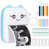 Mini Drucker Taschendrucker Thermofotodrucker Bild Fotoetiketten Memo Quittungspapierdrucker Fotodrucker mit 15 Rollen Druckerpapie für Smartphone Kompatibel mit Android,iOS System für Journal,Reise
