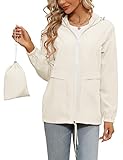 Tisfeer Windbreaker Damen Wasserdicht Atmungsaktive Outdoorjacke Wandern Reisen Fahrrad Regenjacke Sportjacke(Beige,S)