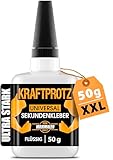 Sekundenkleber extra stark – XXL 50 g Superkleber für präzise Reparaturen – transparent, wasserfest, hitzebeständig – KRAFTPROTZ Alleskleber für Holz, Metall, Kunststoff, Glas, DIY & Modellbau
