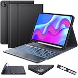 Earto für iPad Air 11 Zoll Hülle mit Tastatur 2025/2024(M3/M2), 7-Farbige Beleuchtung, QWERTZ-Tastatur mit Touchpad für iPad Pro 11, Air 5/4 10.9, Schwarz