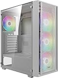 GAMDIAS Aura GC2 Elite WH High Airflow Tempered Glass Mid-Tower ATX-Gehäuse – Vier mitgelieferte 120-mm-RGB-Lüfter – passend für 6 x 120-mm-Lüfter – werkzeuglose Installation Seitenfenster –