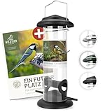 wildtier liebe Körner Futtersäule, Vogelfutterspender 23,5cm, Schwarz- aus rostfreiem Metall I Vogel-Futterstation, Vogelfutter-Säule, Wildvögel Futtersilo I Ganzjährige Vogelfütterung