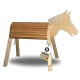 Holzpferd Wolle 100cm für draußen Reitpferd Garten Voltigierbock für Kinder, Stehpferd groß, Gartenpferd hangefertigt aus Deutschland, Voltigierpferd Holzpony mit Mähne