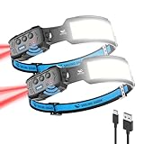 Smiling Shark Stirnlampe, 2 Stück Headlamp 7*Weiße Licht 270° Beleuchtung Breite Mit Bewegungsmelder Helles Rotes Rucklicht Für Camping Angeln Reparieren, Stirnlampe-Kopflampe-LED-Wiederaufladbar