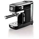 Ariete Espresso Slim Metal 1381, Kaffeemaschine mit Manometer, kompatibel mit Kaffeepulver und ESE-Kaffeekapseln, 15 Bar Max, Filter für 1 oder 2 Tassen, Cappuccino-Düse, 1300 W, Schwarz