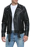 Fahsyee Kunstlederjacke Herren, Motorrad-Revers Asymmetrisch Reißverschluss Blet Slim Fit Biker Bomberjacke Coat - Schwarz - L