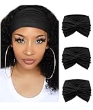 Weardear Damen Stirnband Elastische Stirnbänder Kopfband Kopf Wickeln Haarband Schwarz1357 L