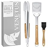 VENETUS-BBQ Grillbesteck Set aus Edelstahl - Grillzange, Wender und Pinsel