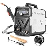 STAHLWERK Schweißgerät Mini FLUX 140 ST Digital – Fülldrahtschweißen (FLUX) ohne Schutzgas bis 140 A, kompakt, synergischer Drahtvorschub, integriertes LED-Licht, Lift-TIG- und MMA/ARC-Funktion