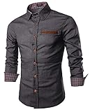 COOFANDY Herren Hemd Langarm Trachtenhemd Jeanshemd Baumwollehemden Karierter Kragen Karohemd Langarm Freizeit Hemden Rockabilly Grau M