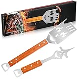 2 Stück Grillbesteck - 5 in 1 Multifunktionaler Grillspachtel Edelstahl, 5 in 1 Multifunktionaler Grillgabel Edelstahl - für Grillgeschenke Grillfans