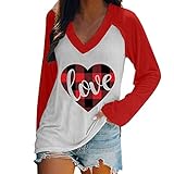 Valentinstag lässig V-Ausschnitt Langarm lässig bedrucktes T-Shirt Bluse Tops Sexy Oberteil