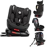 Lorelli Auto Kindersitz Nebula mit Isofix, 360 Grad drehbar, (0-36 kg) Mitwachsender Autositz i-Size 40-150cm - Gruppe 0+/1/2/3, Babysitz ab Geburt, 5-Punkt-Gurt, Einstellbare Kopfstütze, schwarz
