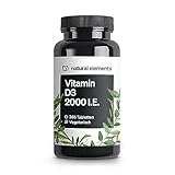 natural elements Vitamin D3 2000 I.E. – 365 Tabletten – für Knochen und Immunsystem – hochdosiert, ohne unnötige Zusätze – in Deutschland produziert & laborgeprüft