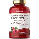 Cranberry Kapseln Hochdosiert 45000mg | 180 Konzentrat Tabletten | Preiselbeerextrakt Komplex mit Vitamin C | by Horbach