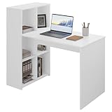 eSituro Schreibtisch, Computertisch mit Regal Links oder rechts montierbar, Eckschreibtisch mit Stauraum, Bürotisch PC Tisch weiß, für Arbeitszimmer Wohnzimmer Schlafzimmer Büro, 120x111x63 cm