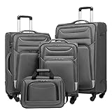 COOLIFE Koffer Trolley Koffer Reisekoffer von 4 Rollen Stoffkoffer Handgepäck TSA-Schloss Der Koffer Enthält 1 Große Umhängetasche (Koffer-Set 4tlg, Grau)