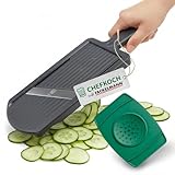Chefkoch trifft Fackelmann Gemüsehobel mit Restehalter – Mandoline mit extrascharfen Edelstahlklingen, Gemüseschneider mit Verstellmöglichkeit von 1-6 mm, Made in Germany