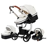 3 in 1 Kombikinderwagen 3 in 1 Reisesysteme Kinderwagen Infant Hochlandschaft Liegender Buggy Kinderwagen Neugeborenen Kinderwagen Faltbarer Standardkinderwagen (518 White)
