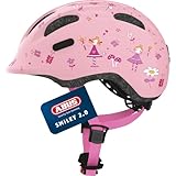 ABUS Kinderhelm Smiley 2.0 - Robuster Fahrradhelm für Mädchen und Jungs - Rosa mit Prinzessinnen-Muster, Größe M