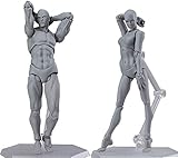 AXXHOTHO Schaufensterpuppe Gliederpuppe, Body Actionfigur Künstler, Actionfiguren PVC-Menschenpuppe Modell mit Ständer Flexible Manikin Puppe Klein mit Gelenken Weiblich + Männlich, Grau