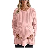 Keepink Damen-Umstands-Top, langärmelig, Schwangerschaftstunika, Blusen, Rundhalsausschnitt, gerippt, Stretch, Rundhalsausschnitt, locker, lässiger Pullover, bequeme Passform, entspannter Pullover, 1