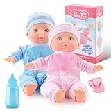 Toy Choi's Twin Puppe Set - 32cm Baby Puppen Für Kleinkinder ab 1 Jahr, mit Strampler und Hut, Schnuller und Puppenlätzchen, weiches Babypuppen Spielzeug Vorschulgeschenk