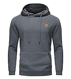 Huayuzh Hoodie Herren Kapuzenpullover Casual Langarm Karierten Kordelzug Jacquard Sweatshirt mit Kapuze Taschen Grau 2XL