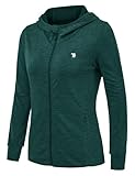 Rdruko Laufjacke Damen Trainingsjacke Leicht Sportjacke Langarm UV Schutz Shirt Kapuzenjacke Schnelltrocknend für Gym Wandern Walken (Dunkelgrün, XXL)