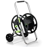 YESTAR Schlauchwagen aus Metall – fahrbare Schlauchtrommel für 60 m (1/2 Zoll) Schlauch,mit Rädern, Verstellbarem Handlauf & Robustem Metallrahmen,Garten, Platzsparend & Einfach Abnehmbar