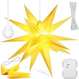 KESSER® 35cm Leuchtstern 3D, LED Weihnachtsstern mit Timer für innen und außen, Adventsstern Beleuchtet hängend Gelb Stern + Warmweiß Licht