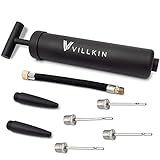 Villkin Ballpumpe mit Nadelfach – Inkl 4X Metallnadeln, 2X Kunststoffnadeln, 1x Flexibler Schlauch – Fußball, Basketball, Handball schnell aufpumpen