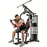 Hop-Sport Kraftstation für Zuhause | Fitnessstation mit 66 kg Gewichtsblock | 12 Stufen | Butterflymodul | Latzugstange & Seilzug Oben/unten | Curlpult | Beinstrecker | max 120kg Nutzer