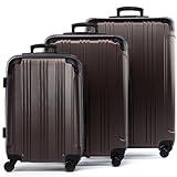 FERGÉ Premium Kofferset 3-teilig: 28', 24' & Handgepäck Koffer in einem Set, sehr robuste Reisekoffer mit 4 sanften Rollen & Schutzecken, Hartschalen-Koffer Set 3-teilig braun