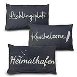 Bada Bing 3er Sparset Deko Kissen mit DREI Sprüchen in grau - Sofakissen in 30 x 50 cm - Kuschelkissen mit Bezug und Füllung - Couchkissen Zierkissen fürs Wohnzimmer Schlafzimmer und Couch Maritim