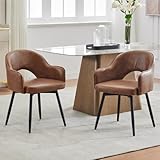 chairus 2 Stück Esszimmerstühle aus PU Leder 360° Drehbar Küchensessel Armlehnstuhl Gepolsterte Seitenstühle für Zuhause Büro Wohnzimmer (Braun-2(PU Leder))
