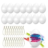 O-Kinee Ostereier Plastik weiß, Plastic Easter Eggs 24pcs, Kunststoffeier Dekoeier, Plastikeier zum Basteln Deko Ostern, Ostereier zum Aufhängen