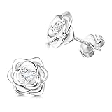 JeweBella Klein Rosen Ohrstecker Silber 925 Ohrringe für Damen Mädchen Hypoallergen Kleine Rose Blumen Ohrringe mit 5A+Zirkonia Helix Knorpel Ohrringe Silber/Gold/Rose Gold/Schwarz Geschenke