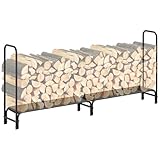 8Ft Brennholzregal Outdoor, Brennholzregal Indoor Mit Stoffgitter, Stabiles Feuerholz-Gestell Stapelhalter, Metall Holzlagerschrank Organizer Zur Aufbewahrung Von Scheiten In Verschiedenen Größen, S