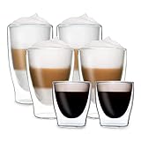 DUOS® Latte Macchiato Gläser Set (2x3 Größen) Doppelwandige Gläser Latte Macchiato, Doppelwandige Kaffeegläser, Teegläser, Cappuccino Gläser, Eiskaffee Gläser Thermogläser doppelwandig Espressotassen